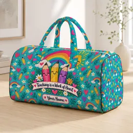 Colorful Rainbow Pencils And Hearts For Teacher Appreciation And Back To School Joy Quilted Weekend Bag