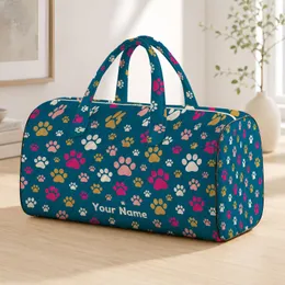 Teal Paw Prints for Cheerful Vacation Adventures and Everyday Pet Lover Getaways Quilted Weekend Bag