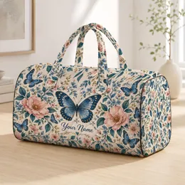 Blue Butterflies And Blush Flowers For Romantic Summer Vacation Getaways Quilted Weekend Bag
