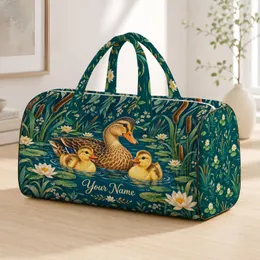 Yellow Duckling Family by the Pond for Sunny Weekend Getaways and Family Travel Gifts Quilted Weekend Bag