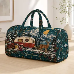 Alpine Campers, Deer and Snowy Peaks for Weekend Getaways and Cozy Trail Adventures Quilted Weekend Bag