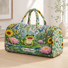 Cheerful Frog Sunflowers And Lilies For Summer Getaways And Nature-Loving Travelers Quilted Weekend Bag