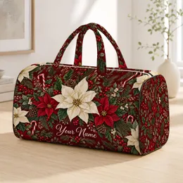 Burgundy Poinsettia and Holly Blooms for Cozy Winter Getaways and Holiday Travel Quilted Weekend Bag