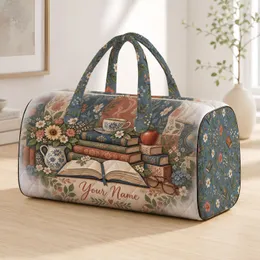 Vintage Books and Florals for Back to School Reading Teacher Appreciation Gifts Quilted Weekend Bag