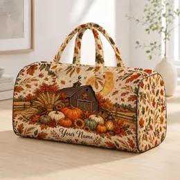 Rustic Pumpkin Barn And Harvest Moon For Cozy Autumn Getaways And Seasonal Escapes Quilted Weekend Bag