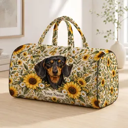 Dachshund Sunflowers and Daisies for Garden Getaways and Dog Lover Birthdays Quilted Weekend Bag