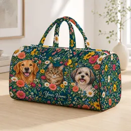 Three Beloved Pets Among Wildflowers for Heartfelt Getaways and Animal-Loving Families Quilted Weekend Bag