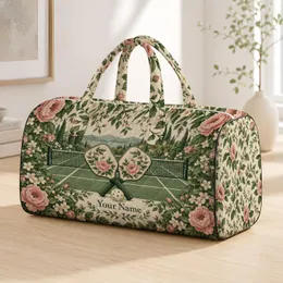 Floral Pickleball Rackets and Court Blooms for Stylish Sporty Weekend Getaways and Travel Quilted Weekend Bag