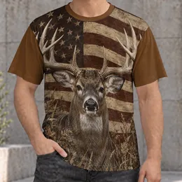Whitetail Buck and American Flag for Hunting, Rustic Outdoor Patriot Style for Men All-over Print Unisex T-shirt