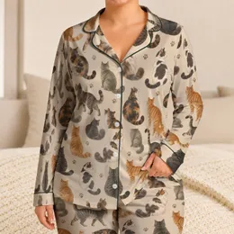 Hand-Drawn Cozy Cats For Relaxed Summer Lounging At Home, A Gift For Cat Lovers Satin Pajamas Set