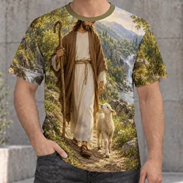 Shepherd and Lamb in a Golden Valley for Christian Faith and Sunday Worship Gifts All-over Print Unisex T-shirt