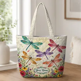 Colorful Dragonflies and Wildflowers for Nature Lovers and Garden Days Quilted Tote Bag