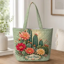 Cactus Flower Desert Garden for Southwest Travel and Everyday Nature Lover Gifts Quilted Tote Bag