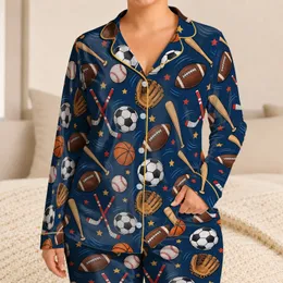 Colorful Sports Balls and Team Gear for Relaxed Game-Day Weekends and Casual Lounging Satin Pajamas Set