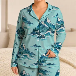 Geometric Mountain And Sea Motifs For Relaxed Coastal Summer Getaways Satin Pajamas Set
