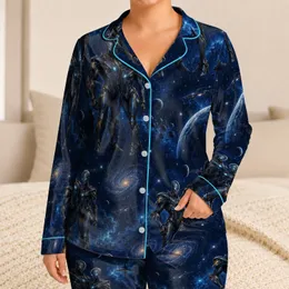 Futuristic Armored Alien Duo for Cosmic Lounging and Sci-Fi Fan Gift Giving Nights Satin Pajamas Set