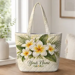 Cream Plumeria and Lush Greenery for Hawaiian Getaways and Summer Gifts for Women Quilted Tote Bag