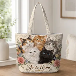 Five Colorful Garden Cats with Blossoms for Cat Lovers and Everyday Pet Mom Gifts Quilted Tote Bag