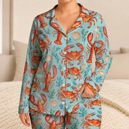 Watercolor Crabs And Lobsters For Coastal Summer Beach Getaways Satin Pajamas Set