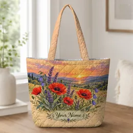 Colorful Sunset Wildflower Meadow Keepsake for Nature Lovers and Garden Enthusiasts Quilted Tote Bag
