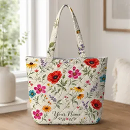 Colorful Wildflower Garden Blooms for Spring Outings and Botanical Gift Giving Quilted Tote Bag
