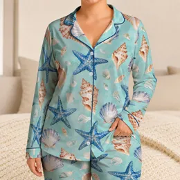 Watercolor Starfish and Seashells for Relaxed Coastal Summer Escapes by the Shore Satin Pajamas Set