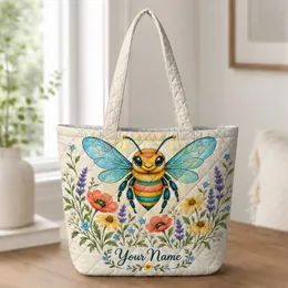 Colorful Bee and Wildflower Garden for Springtime Gifts for Nature Lovers and Gardeners Quilted Tote Bag