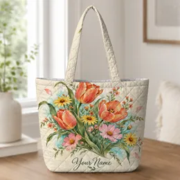 Wildflower Tulips and Daisies for Garden Lovers and Spring Birthday Gifts Quilted Tote Bag