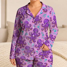 Playful Purple Octopus and Sea Bubble Motifs for Tropical Beach Days Satin Pajamas Set