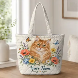 Ginger Cat with Colorful Wildflowers for Spring Birthdays and Everyday Outings for Her Quilted Tote Bag
