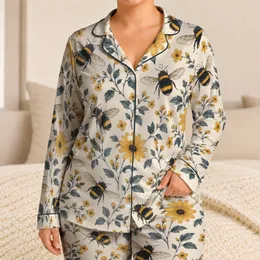 Bumblebees And Golden Wildflowers For Cozy Autumn Evenings And Home Relaxation Satin Pajamas Set