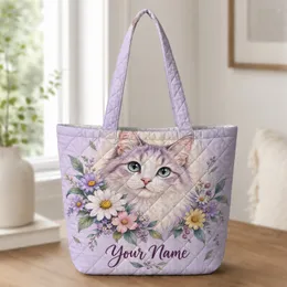 Colorful Teal-Eyed Floral Cat Gift for Cat Lovers, Birthdays and Everyday Style Quilted Tote Bag