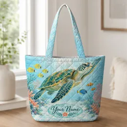 Sea Turtle Coral Reef for Beach Days and Tropical Ocean Lover Birthday Gift for Her Quilted Tote Bag