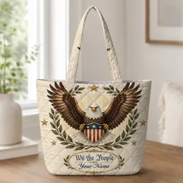 Bald Eagle Laurel Wreath And Stars For Independence Day Celebrations And Patriotic Style Quilted Tote Bag