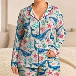 Blue Whale And Seaside Friends For Relaxed Coastal Evenings And Ocean Lovers Satin Pajamas Set