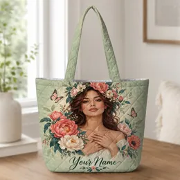 Botanical Goddess Portrait for Witchy Spring Style and Nature-Loving Women Gift Quilted Tote Bag