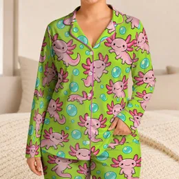 Cute Pink Axolotl Salamanders for Sunny Summer Adventures and Cozy Nights for Girls Satin Pajamas Set