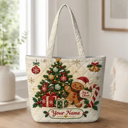 Christmas Tree Gingerbread and Candy Cane Holiday Keepsake for Her Winter Celebrations Quilted Tote Bag