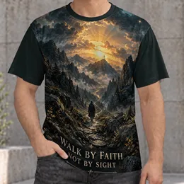 Mountain Cross Sunrise for Faithful Hiking, Prayer, and Inspirational Everyday Wear All-over Print Unisex T-shirt