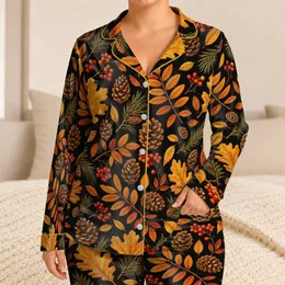 Golden Autumn Leaves, Pine Cones And Berries For Cozy Seasonal Escapes Satin Pajamas Set