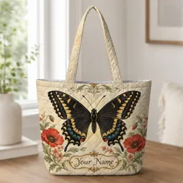 Black Swallowtail Butterfly and Poppy Blooms for Spring Nature Lovers and Garden Gifts Quilted Tote Bag
