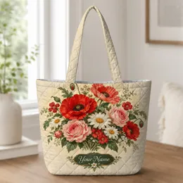 Colorful Vintage Garden Flowers for Farmers Market Days and Botanical Garden Lovers Quilted Tote Bag