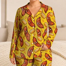 Cheerful Sausage Characters for Cozy Lounging, Weekend Relaxation and Foodie Gift Ideas Satin Pajamas Set