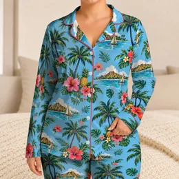 Tropical Palm, Hibiscus and Island Coast Scenes for Relaxed Beachside Getaways and Holidays Satin Pajamas Set