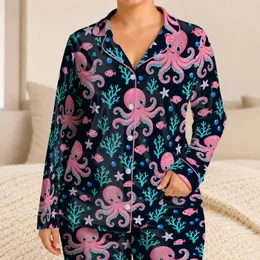 Pink Octopus and Ocean Friends for Playful Summer Beach Days, Gifts for Sea Life Fans Satin Pajamas Set