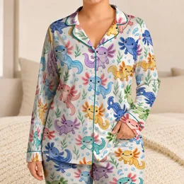 Cute Colorful Axolotl Friends for Cozy Summer Nights and Cheerful Gifts for Her Satin Pajamas Set
