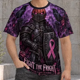 Pumpkin Knight and Pink Ribbons for Halloween Awareness in October All-over Print Unisex T-shirt