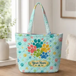 Colorful Paw Prints for Dog Lovers, Cheerful Everyday Style for Pet Parents and Friends Quilted Tote Bag