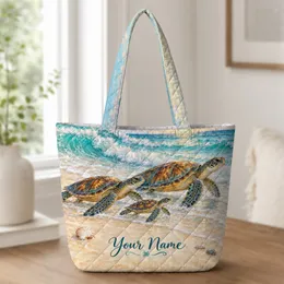 Sea Turtle Family by Turquoise Waves for Summer Beach Days and Ocean-Loving Women Quilted Tote Bag