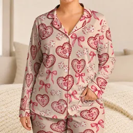 Lace Heart Candy Dice and Pink Bows for Cozy Valentine Gift Giving Satin Pajamas Set